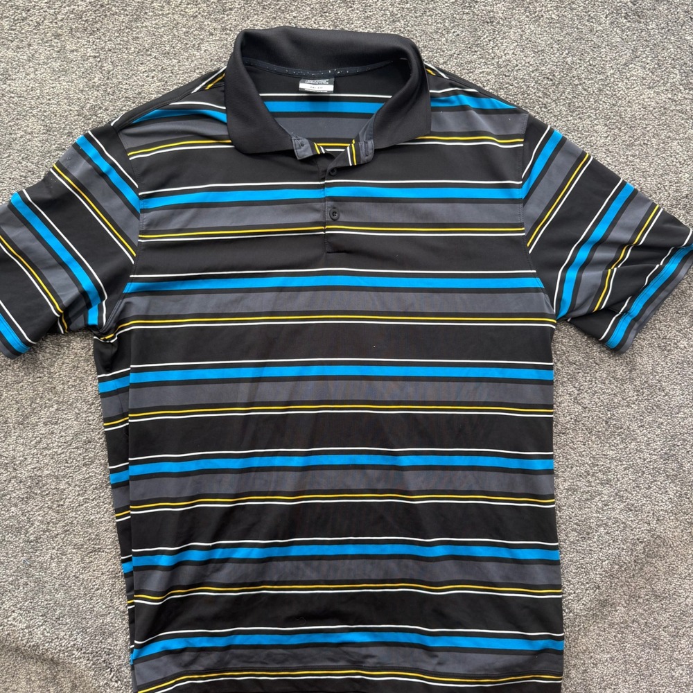Nike Golf Mens Dri-FIT Striped Polo Shirt Black Blue Large 487080-010
